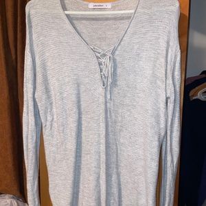 Women's Grey, Ribbed, Long-Sleeve Shirt, Size M